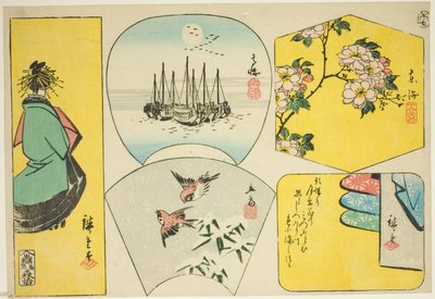 Plum Branch, Susaki, Courtesan, Sparrows, and Clothes Behind Screen by Utagawa Hiroshige