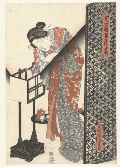 Woman by Lamp (Secret Nightly Meetings by Moonlight series) by Utagawa Kunisada (I)