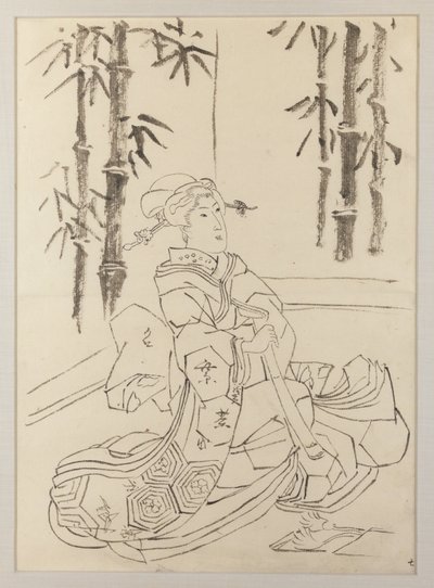Preparatory Drawing for the Left Sheet of the Triptych Elegant Instrumental Trio of Girls by Utagawa Kunisada