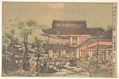 Tea-house; Scene entitled: "Viewing the Moon in Mid-Autumn" by Utagawa Toyoharu