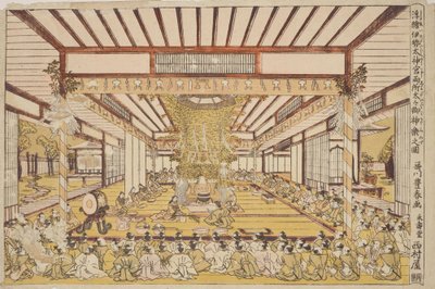 Solemn ceremony in the large hall / Uki-e Ise Daijingu Ryosho Daidai Mi-kagura no zu by Utagawa Toyoharu