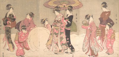 Courtesans and Attendants Making a Giant Snowball by Utagawa Toyokuni I
