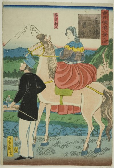 English Watching Descending Geese at Yoshida Bridge, from the series "Eight Views of Yokohama in Musashino Province" by Utagawa Yoshitora