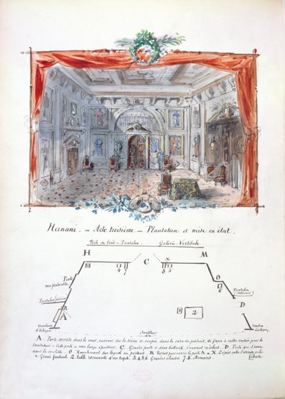 Set design and stage directions for an 1877 production of Hernani by Victor Hugo by Valnay Pere et fils