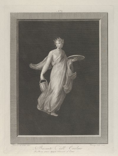 A partly naked bacchante holding a disk in her raised left hand and a bucket by Vicenzo Feoli