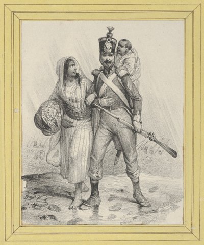 Soldier with a Woman on His Arm and a Child on His Back by Victor Adam