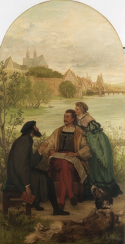 Knight Hartmut von Kronberg with the Reformer Oecolampadius in Basel by Victor Müller