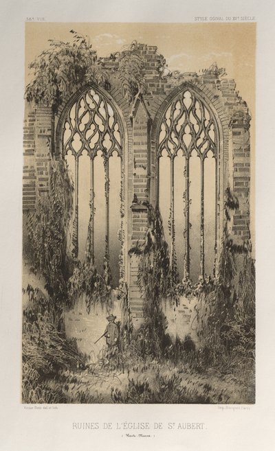Picturesque Architecture or Monuments of the 15th and 16th Centuries: Castles of France of the 15th and 16th Centuries: Pl. 38, Ruins of the Church of St. Aubert (Haute-Marne) by Victor Petit