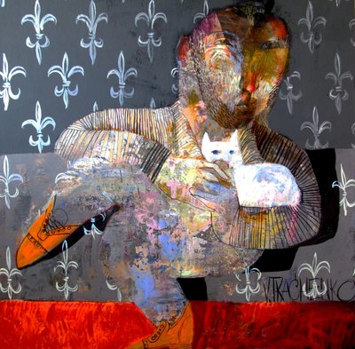 Abstract Man Holding Cat by Victor Tkachenko