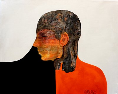 Contemplative Orange Face by Victor Tkachenko