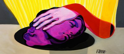 Purple Head Pink Hand by Victor Tkachenko