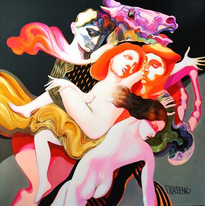 Surreal Figures Embrace by Victor Tkachenko