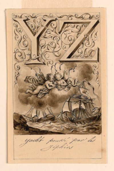Design for the Letters Y and Z of a Primer: Yacht/Zephir (Yachts Driven by Zephyrs) by Victor Vincent Adam