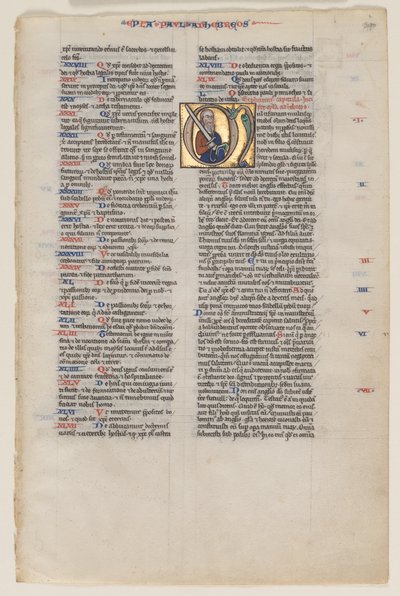 Leaf with Initial from a Latin Bible: Initial M: St. Paul with a Sword and a Book by Vienna Moralized Bible Workshop