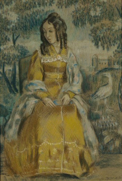 Lady by Tapestry. Portrait of Nadezhda Stanyukovich, 1903 by Viktor Elpidiforovich Borisov Musatov