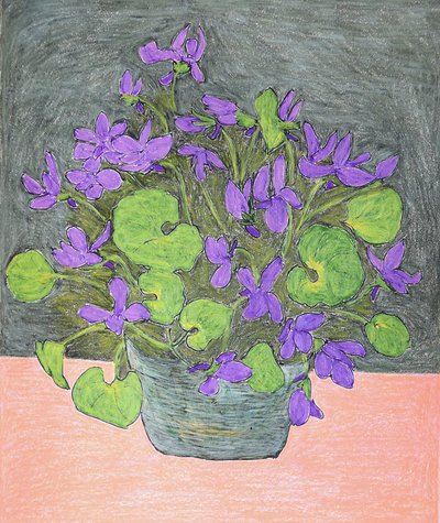 Potted Purple Violets by Viktoriia Saunina