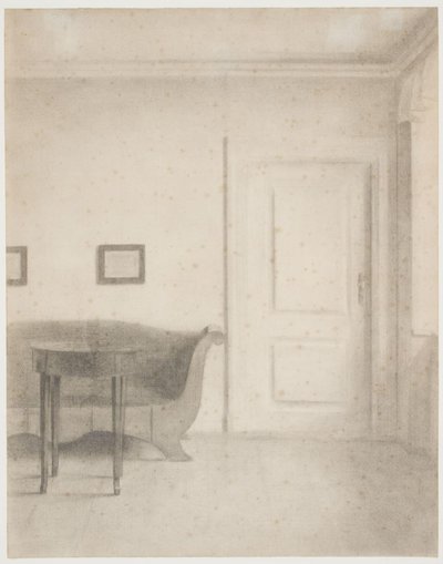 Interior with Sofa and Small Table, Right a Door by Vilhelm Hammershøi