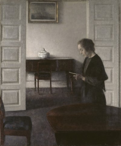 Interior with a Lady Reading by Vilhelm Hammershoi