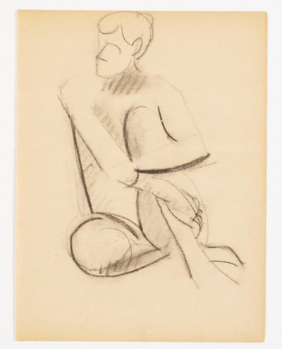 Seated Male Model. A Light Sketch, Possibly Counter-Proof of the Same Model in the Same Position on Verso by Vilhelm Lundstrøm