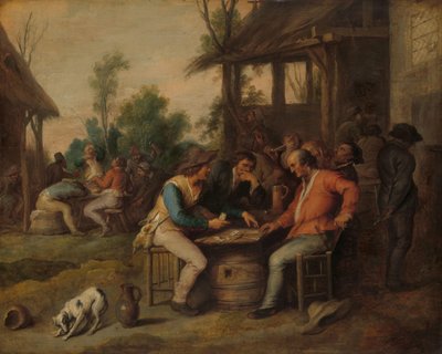 Two Men at Cards Outside a Country Inn by Vincent Malò (II) (attributed to)