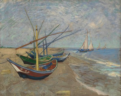 Fishing Boats on the Beach of Les Saintes-Maries-de-la-Mer, Arles, June 1888 by Vincent van Gogh