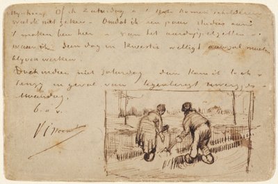 Postcard with Two Peasants Digging, 1885 by Vincent van Gogh