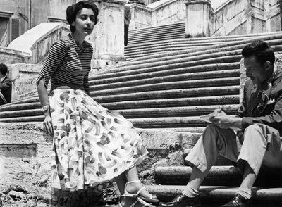 A Young Woman and Man Relaxing on the Spanish Steps by Vincenzo Balocchi