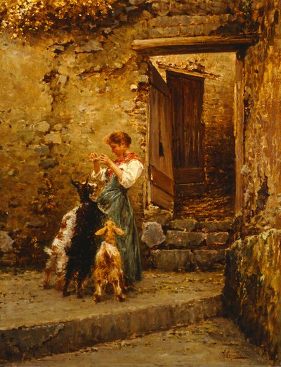 Peasant with goats by Vincenzo Caprile