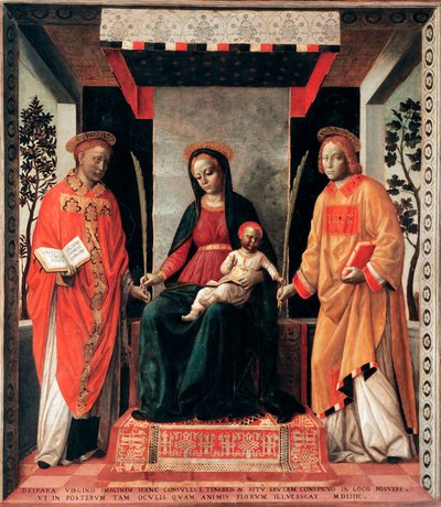 Virgin and Child Surrounded by Saints Faustin and Giovita by Vincenzo Foppa