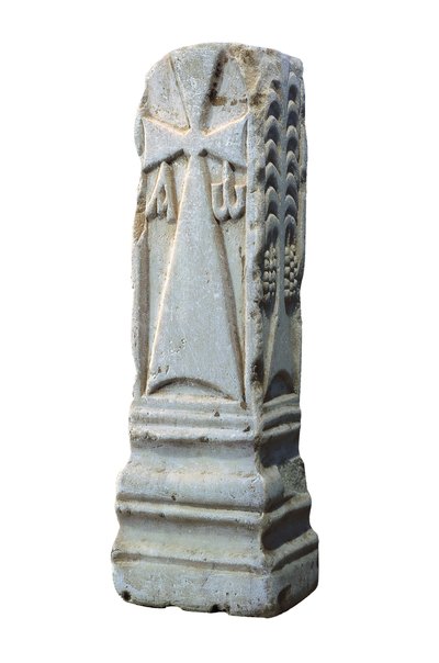 Altar Stone Depicting the Christian Symbols of Chrism, Alpha, and Omega by Visigothic