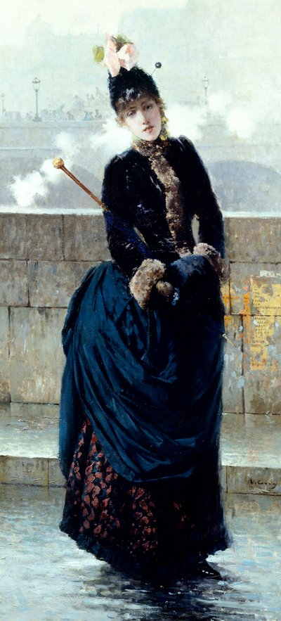 Lady on Bridge in Paris by Vittorio Matteo Corcos