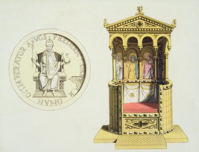 Coin and throne of Frederick Barbarossa (c.1123-90) from 