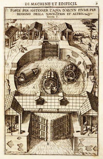 Hydraulic machine for a canal or river lock by Vittorio Zonca