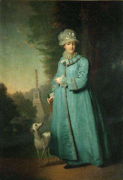 Catherine II strolling in the park at Tsarskoye Selo with the Chesme Column in the background, 1794 by Vladimir Lukich Borovikovsky