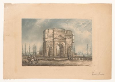 Landscape with the Triumphal Arch of Orange with Travelers by Vogel (prentmaker)