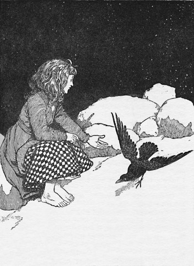 Suddenly a Large Raven Hopped Upon the Snow in Front of Her, c1930 by William Heath Robinson