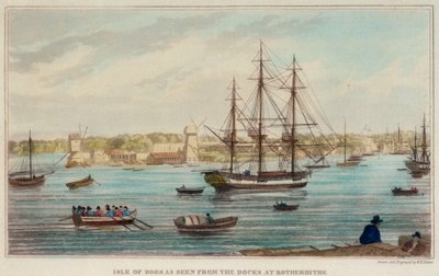 Isle of Dogs as seen from the docks at Rotherhithe by W. Timms