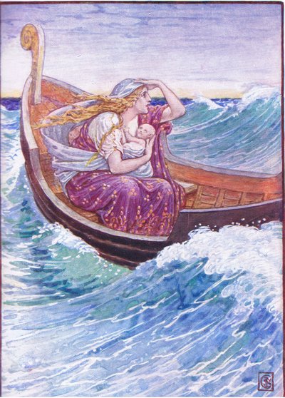 For two days and two nights the boat was tossed hither and thither, illustration from The Story of Greece by Walter Crane