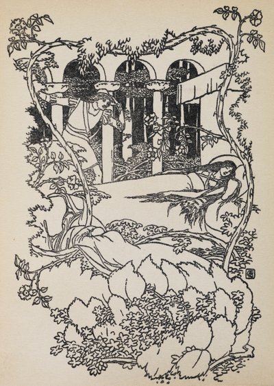 Prince Charming Finds Sleeping Beauty Asleep in a Building Overgrown with Thorns. by Walter Crane