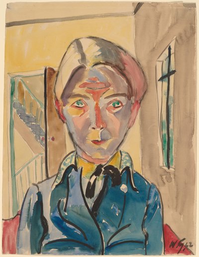 Self-Portrait in Front of Stairs by Walter Gramatte