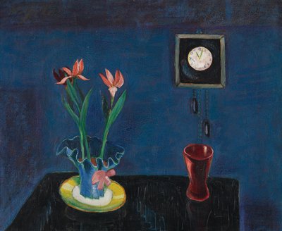 Still Life with Clock and Tulip Pot by Walter Gramatte