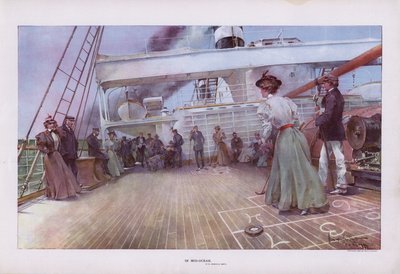 In Mid-Ocean: Passengers Enjoying a Game of Shuffleboard on Board a Ship by Walter Granville Smith