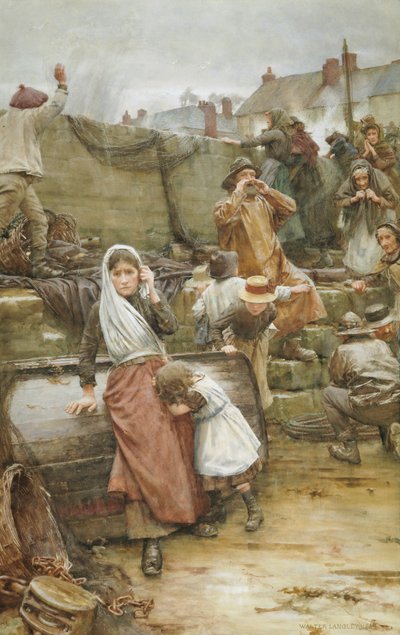 Disaster Scene in a Cornish Fishing Village by Walter Langley