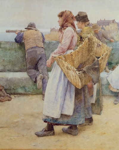 In a Cornish Fishing Village: Departure of the Fleet for the North, Detail of Two Fishwives (detail) by Walter Langley