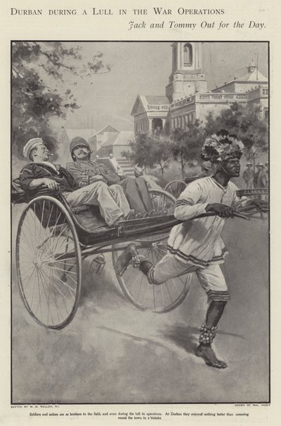 British Sailor and Soldier Taking a Ride in a Rickshaw Through the Streets of Durban During a Lull in Fighting in the Boer War by Walter Paget