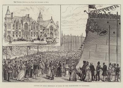 Launch of HMS Endymion at Hull by the Marchioness of Salisbury by Walter Paget