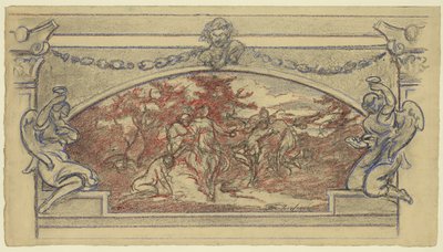 Study drawing for a mural showing dancing figures by Walter Shirlaw