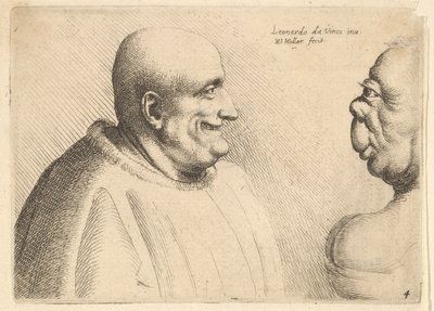 A large man with a bald head facing a grotesque female by Wenceslaus Hollar