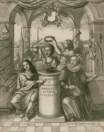 Bust of Charles II, with Lord Brouncker, the first President of the Royal Society, and Francis Bacon by Wenceslaus Hollar