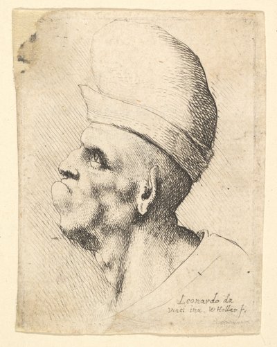 Bust of a Deformed Man Wearing a Bulbous Hat in Profile to the Left by Wenceslaus Hollar